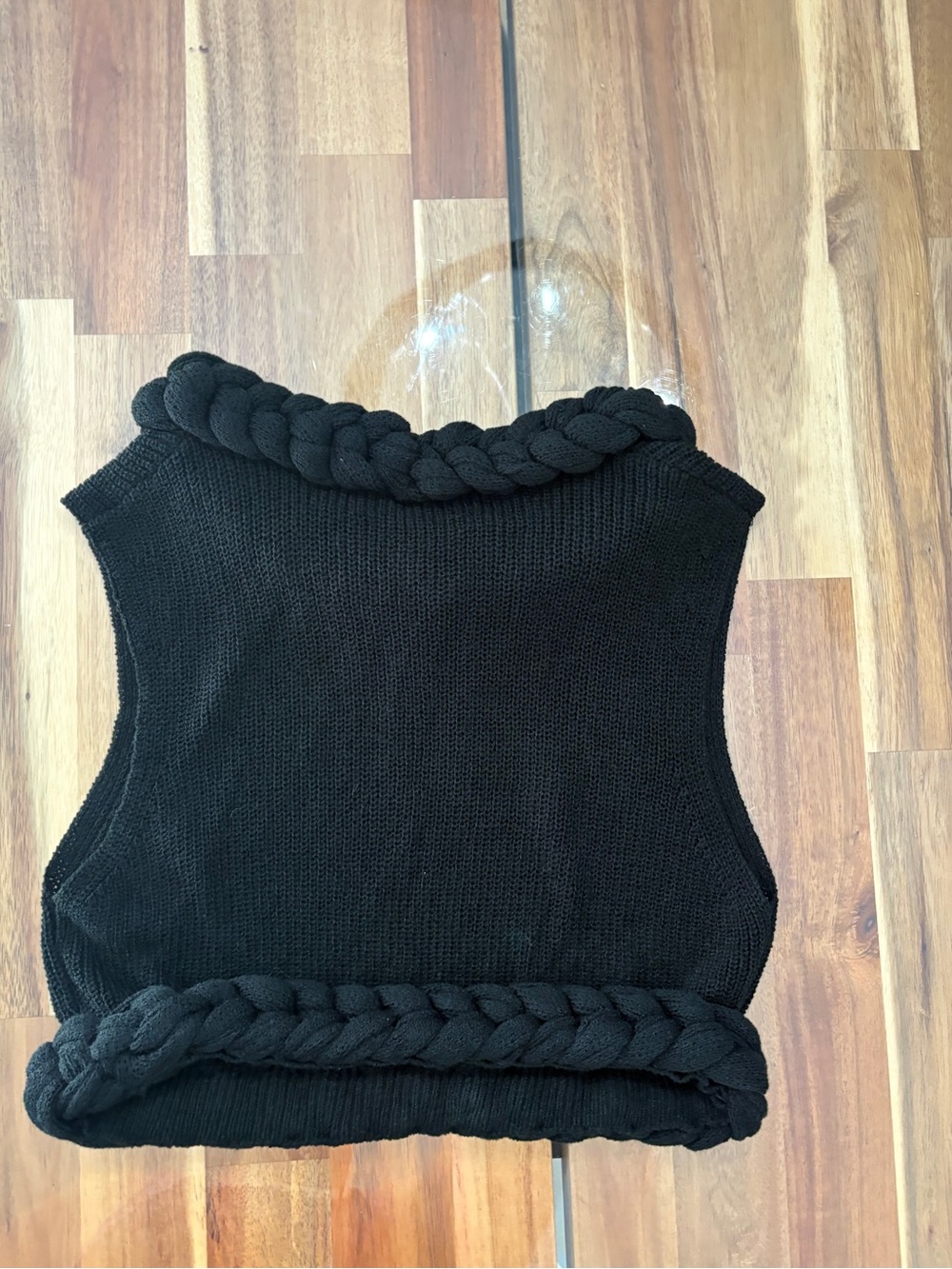 NWOT Naked Wardrobe Sz M Black Rib Knit Braid Trim Crop Top Sheer - Picture 12 of 12